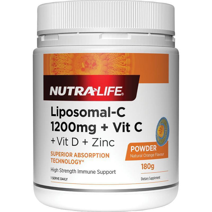 Nutralife Liposomal-C 1200mg Vit C + D + Zinc Powder 180g - Orange