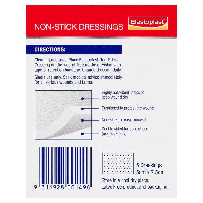 Elastoplast Non-Stick Dressings 5cm x 7.5cm - 5 Pack