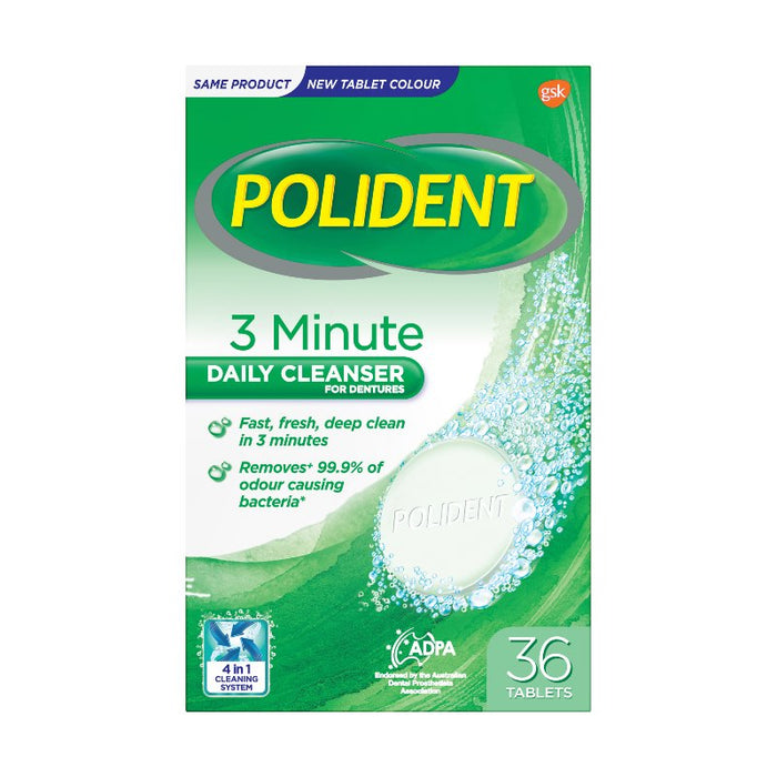 Polident 3 Minute Daily Cleanser Tablets 36 for Dentures