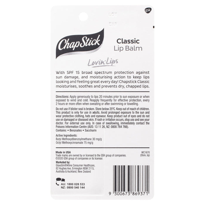 Chapstick Classic Lip Balm SPF15 4.2g