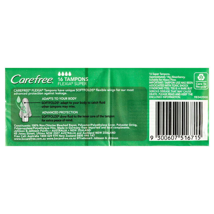 Carefree Flexia Tampons 16 Super