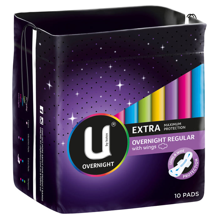 U by Kotex EXTRA Overnight Regular Pads With Wings 10