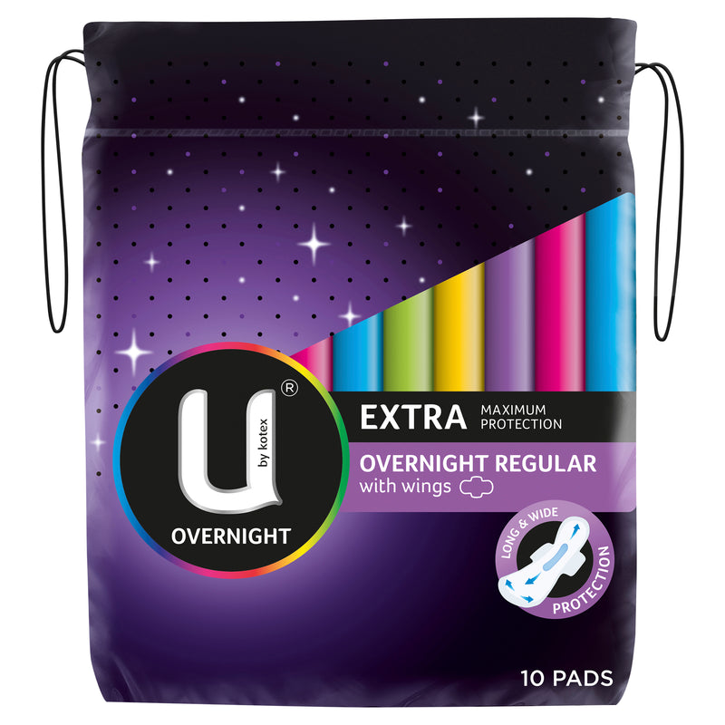 U by Kotex EXTRA Overnight Regular Pads With Wings 10