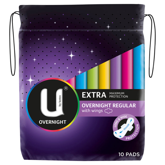 U by Kotex EXTRA Overnight Regular Pads With Wings 10