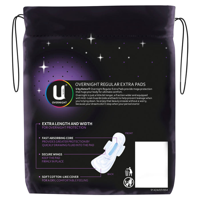 U by Kotex EXTRA Overnight Regular Pads With Wings 10