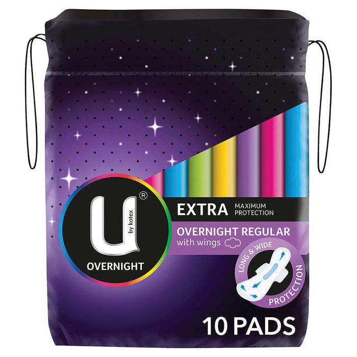 U by Kotex EXTRA Overnight Regular Pads With Wings 10