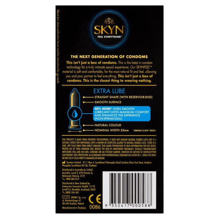 Ansell Skyn NON LATEX EXTRA LUBRICATED Condoms 10pk