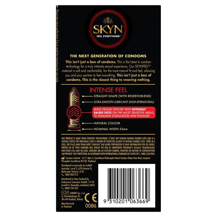 Ansell Skyn NON LATEX INTENSE FEEL Condoms 10pk