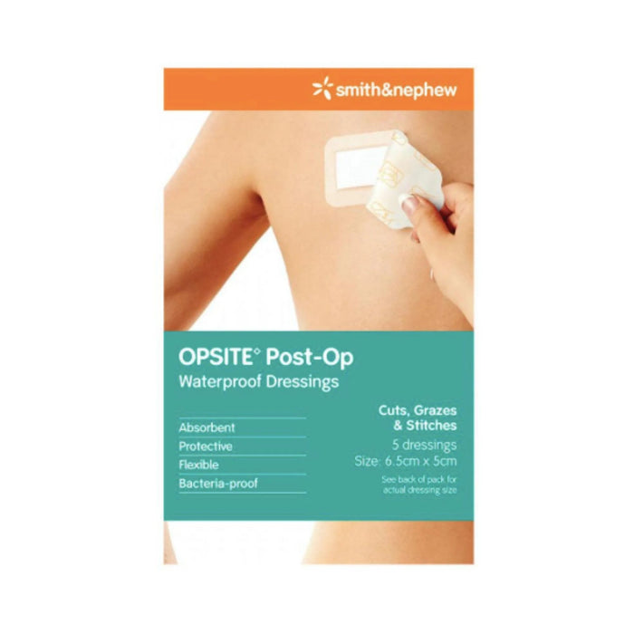 Smith & Nephew OPSITE Post-Op Waterproof Dressings 6.5cmx5cm 5 Pack