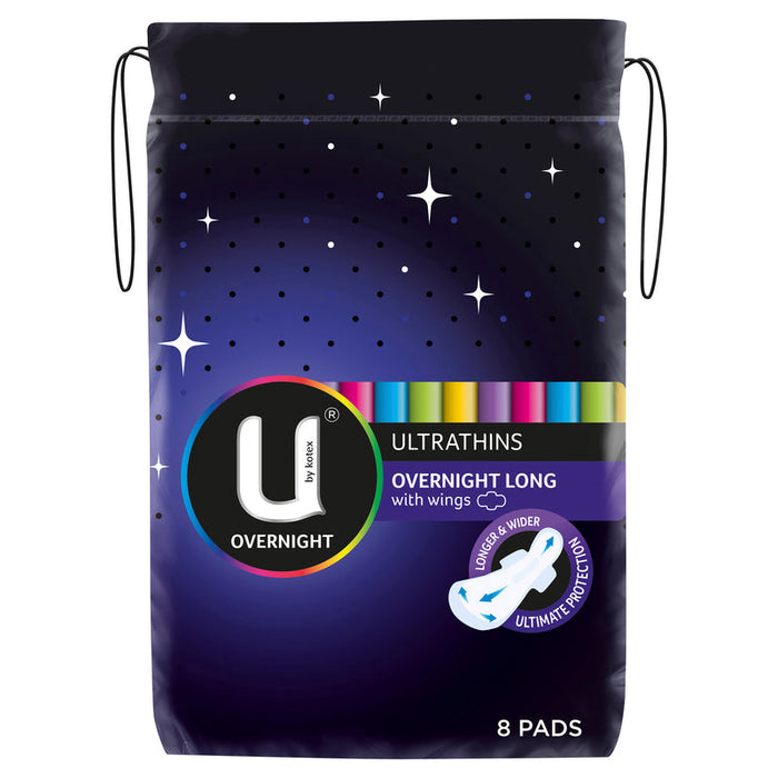 U by Kotex Ultrathins Overnight Long Pads With Wings 8