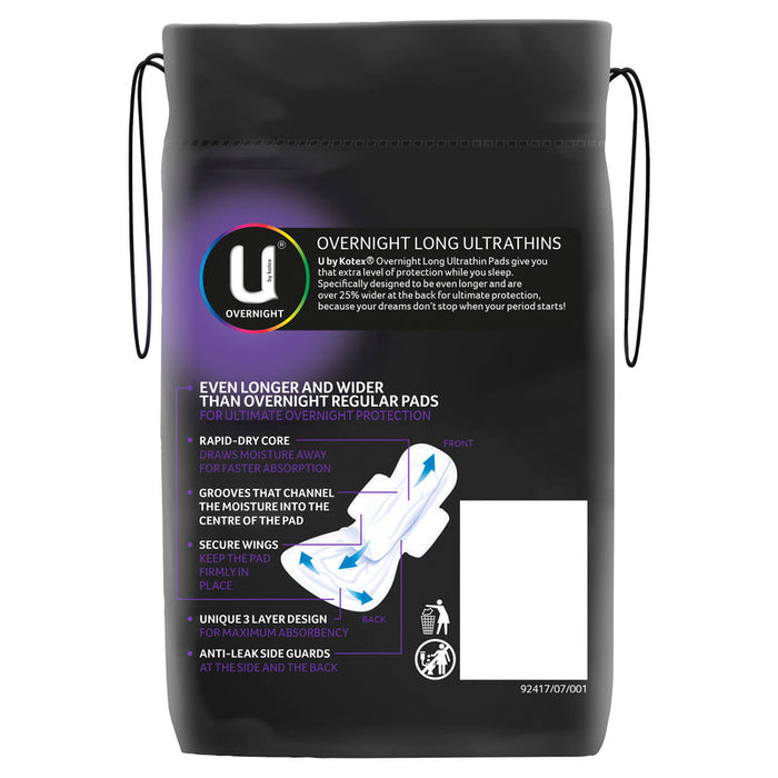 U by Kotex Ultrathins Overnight Long Pads With Wings 8