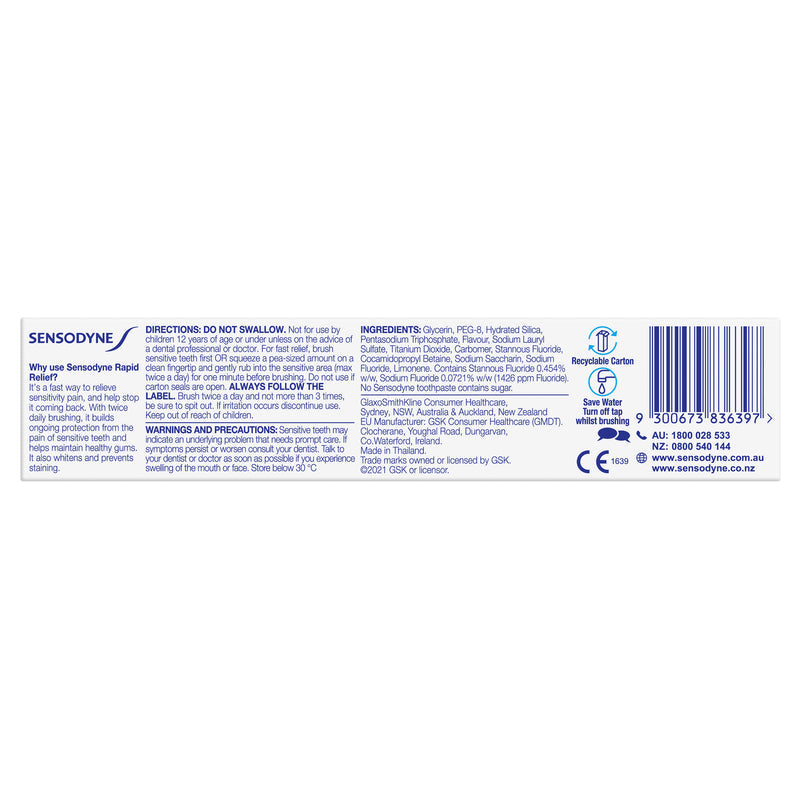 Sensodyne Rapid Relief Toothpaste 100g