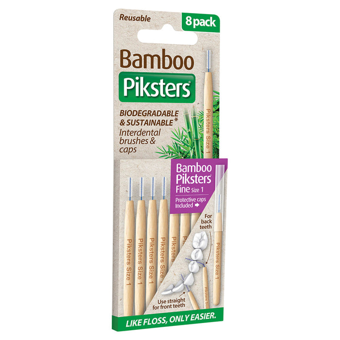 Piksters Bamboo Interdental Toothbrush Size 1 Purple 8pk