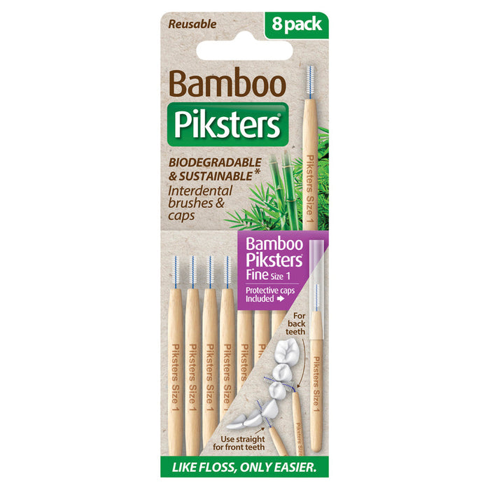 Piksters Bamboo Interdental Toothbrush Size 1 Purple 8pk