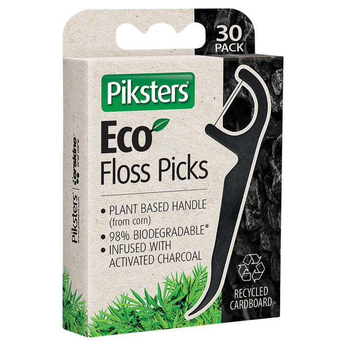 Piksters Eco Charcoal Floss Picks 30 Pack