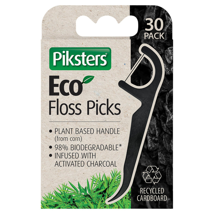 Piksters Eco Charcoal Floss Picks 30 Pack