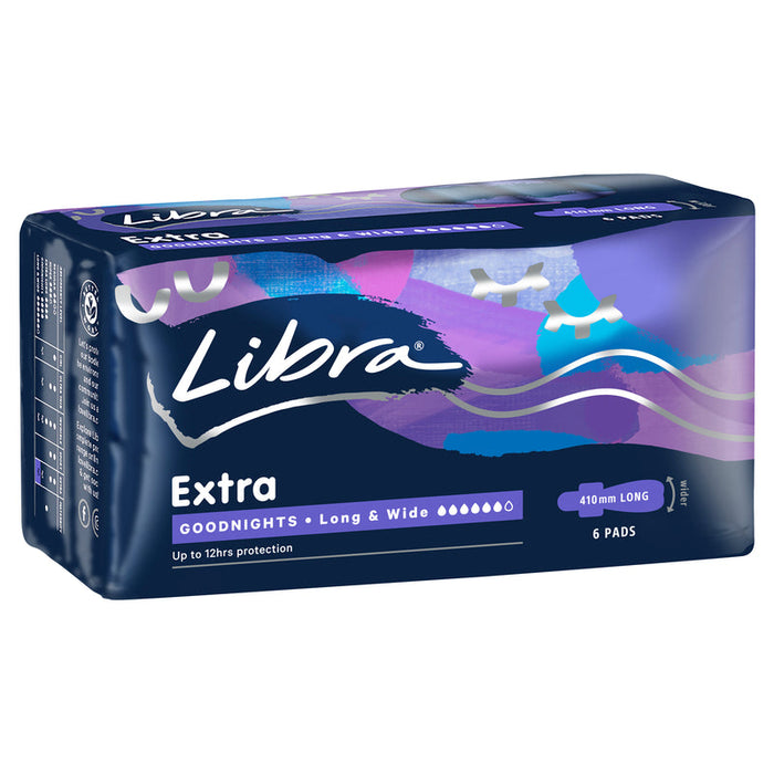 Libra Pads Extra Goodnights Long and Wide 6 With Wings