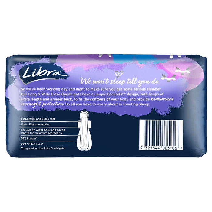 Libra Pads Extra Goodnights Long and Wide 6 With Wings