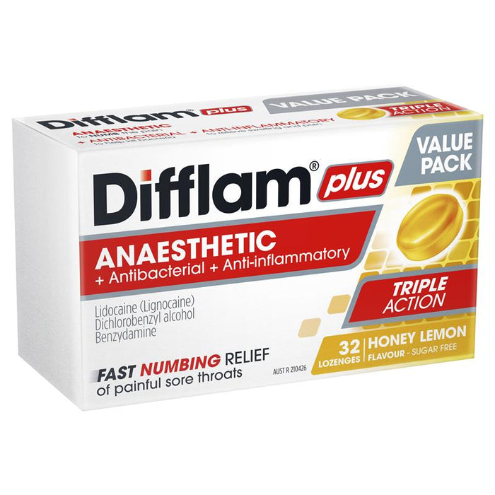 Difflam PLUS ANAESTHETIC Sore Throat Lozenges - HONEY & LEMON 32