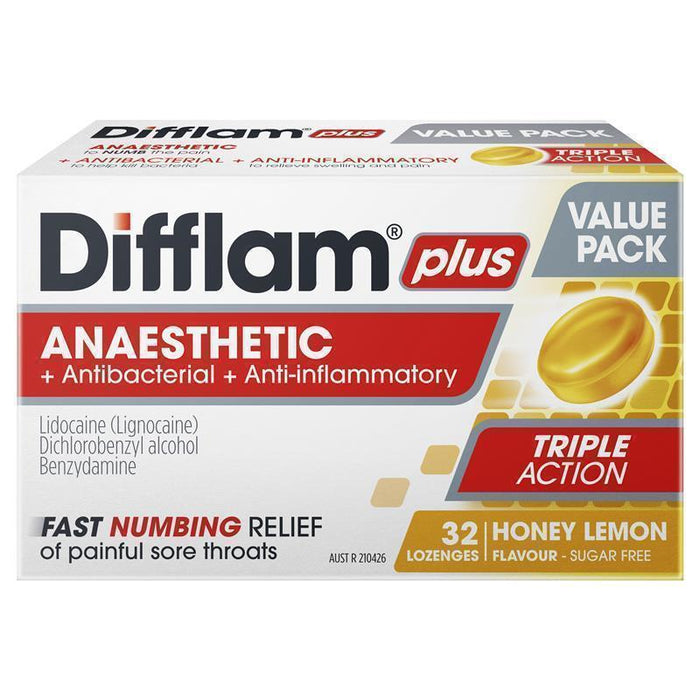 Difflam PLUS ANAESTHETIC Sore Throat Lozenges - HONEY & LEMON 32