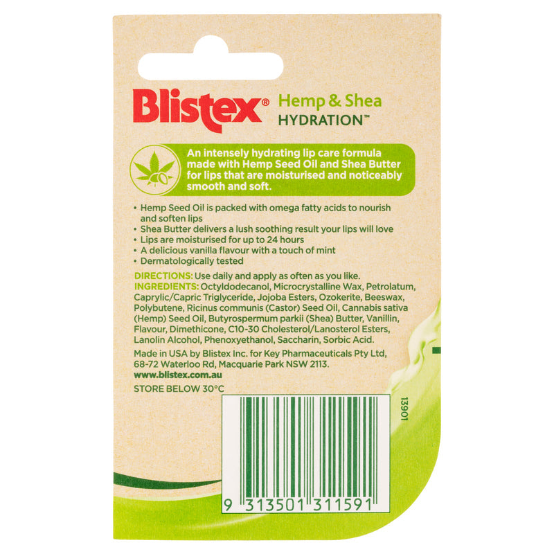 Blistex Hemp and Shea Hydration Lip Balm 4.25g Vanilla Mint