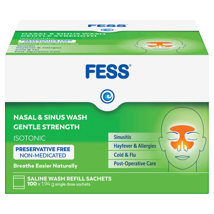 FESS Nasal & Sinus Wash Gentle Strength Saline Wash Refill Sachets 100