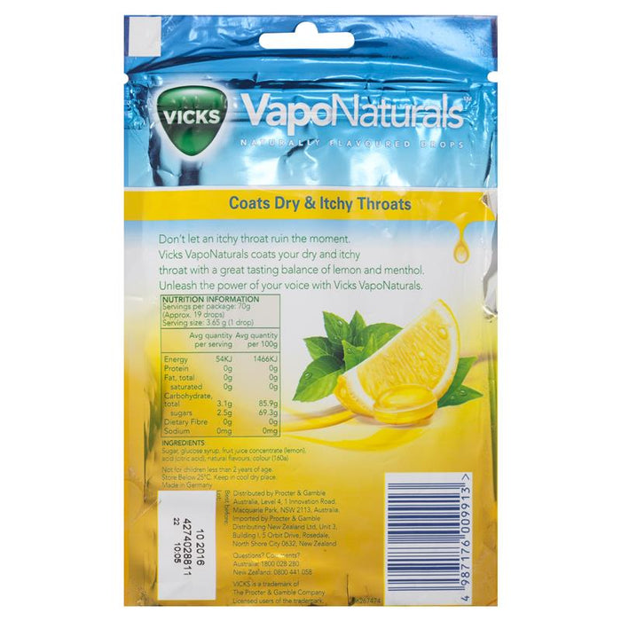 Vicks VapoNaturals Drops 70g - Lemon Menthol