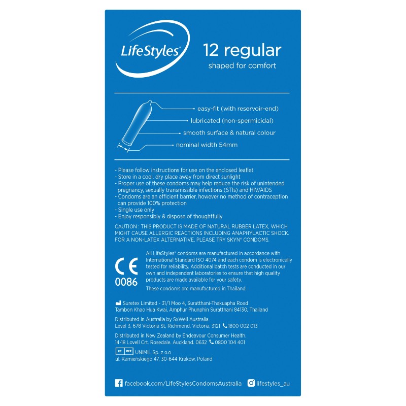 Ansell Lifestyles Condoms REGULAR 12pk