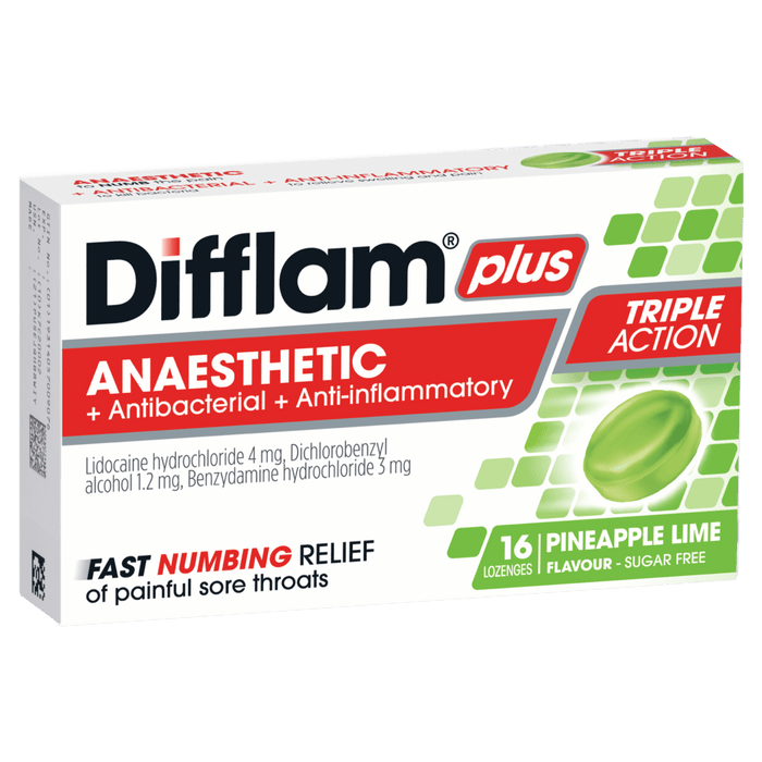 Difflam PLUS ANAESTHETIC Sore Throat Lozenges - Pineapple & Lime 16