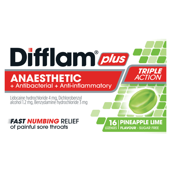 Difflam PLUS ANAESTHETIC Sore Throat Lozenges - Pineapple & Lime 16