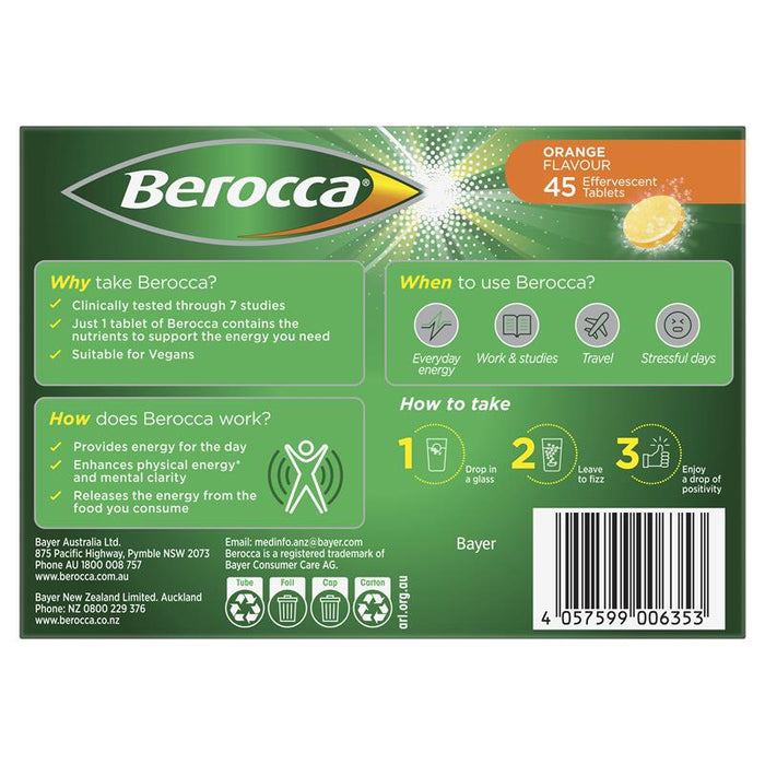 Berocca Energy Effervescent Tablets 45 - ORANGE