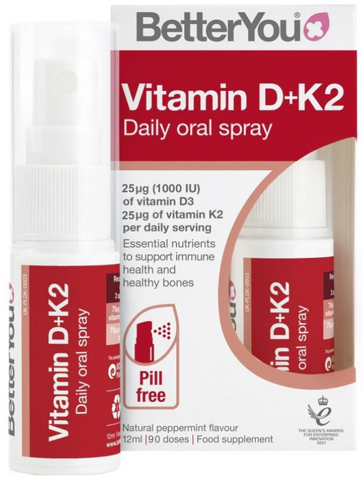 BetterYou D1000+K2 Vitamin D + K2 Daily Oral Spray 12ml