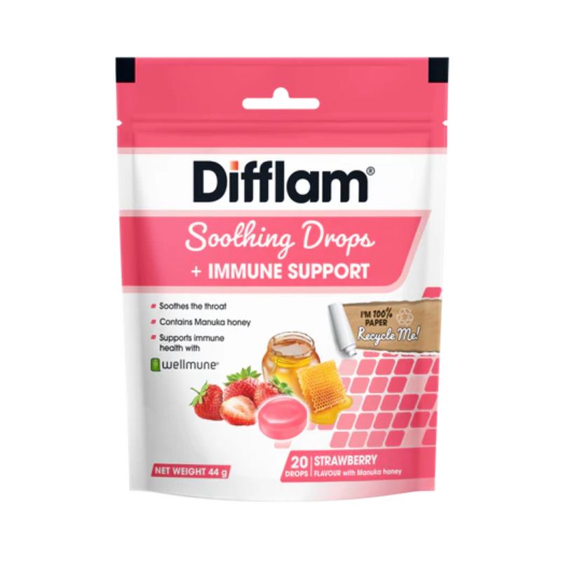 Difflam Soothing Drops and Immune Support - 20 Strawberry flavour