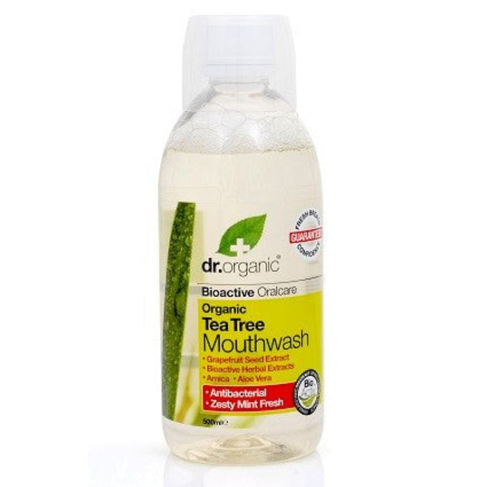 Dr.Organic Tea Tree Oil Purifying Mouthwash 500ml Zesty Mint Fresh