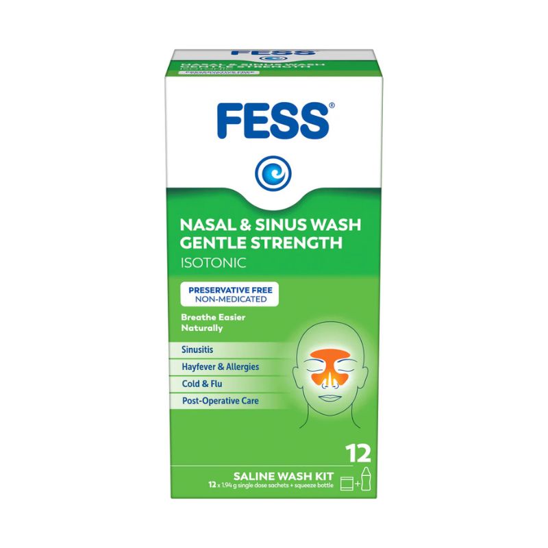 FESS Nasal & Sinus Wash  Saline Wash Kit - Bottle & 12 Sachets