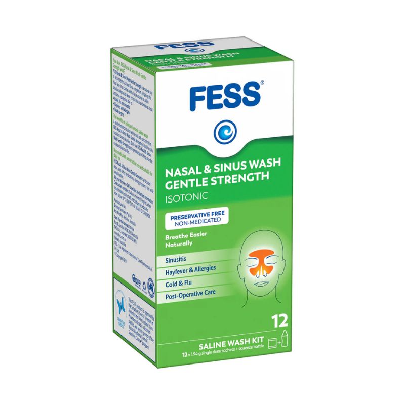 FESS Nasal & Sinus Wash  Saline Wash Kit - Bottle & 12 Sachets