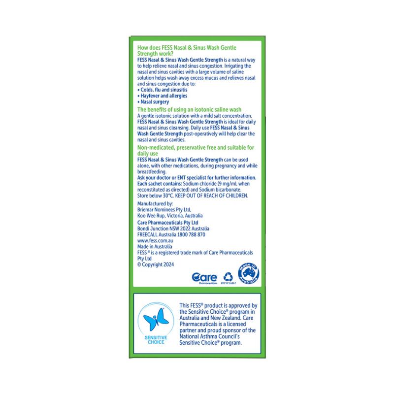 FESS Nasal & Sinus Wash  Saline Wash Kit - Bottle & 12 Sachets
