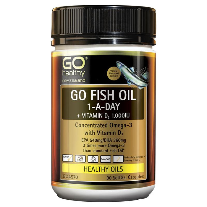 GO Healthy GO Fish Oil 1-A-Day + Vitamin D3 1,000IU Capsules 90