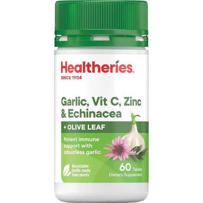 Healtheries Garlic, Vit C, Zinc & Echinacea + Olive Leaf Tablets 60