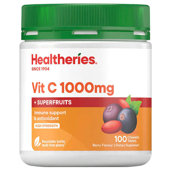 Healtheries Vit C 1000mg + Superfruits Chewable Tablets 100 - Berry