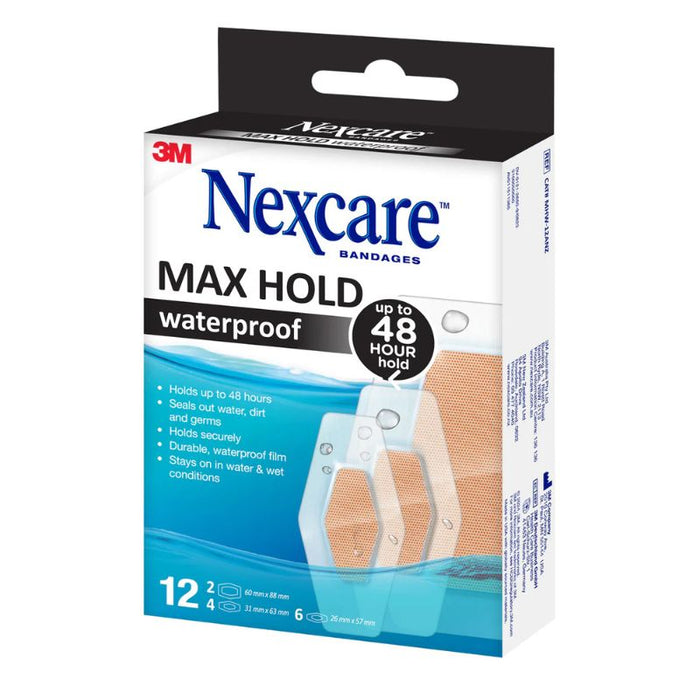 Nexcare Max Hold Waterproof Bandages Asst 12pk