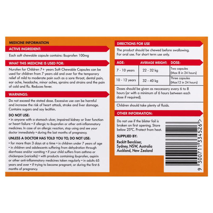 Nurofen for Children 7+ Chewable Capsules 24  Orange Flavour