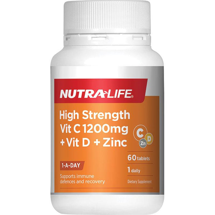 Nutralife High Strength Vit C 1200mg + Vit D + Zinc Tablets 60