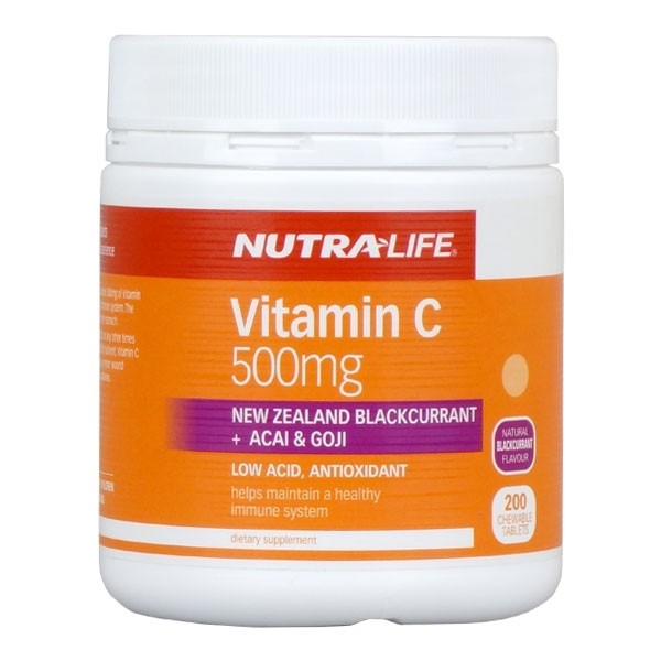 Nutralife Vitamin C 500mg Blackcurrant + Acai & Goji Chewable Tablets 200