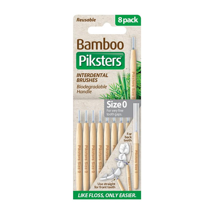 Piksters Bamboo Interdental Toothbrush Size 0 Gray 8Pk