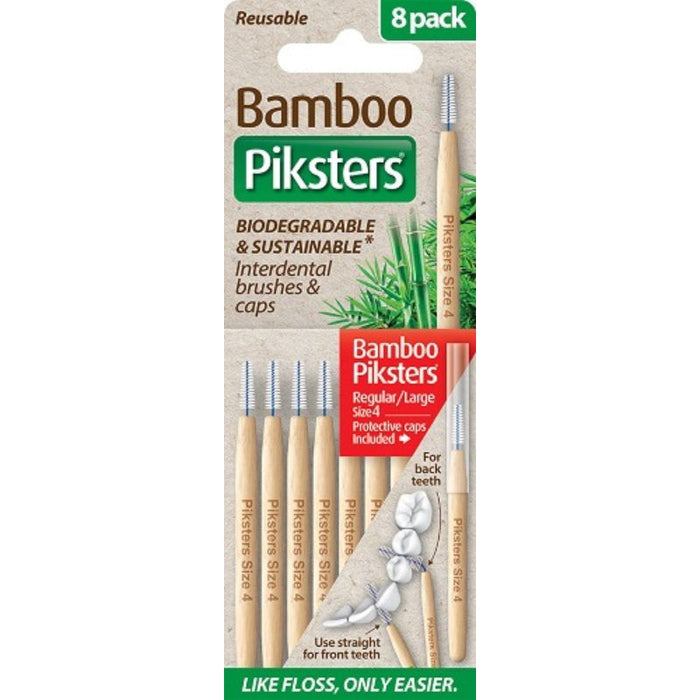 Piksters Bamboo Interdental Toothbrush Size 4 Red 8pk