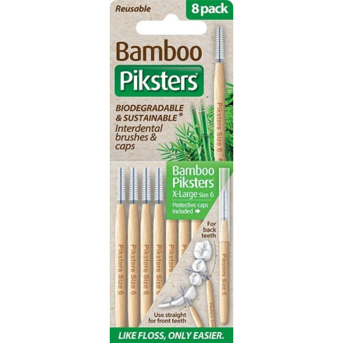 Piksters Bamboo Interdental Toothbrush Size 6 Green 8pk