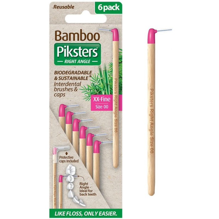 Piksters Bamboo Right Angle Interdental Toothbrush Size 00 Pink 6pk