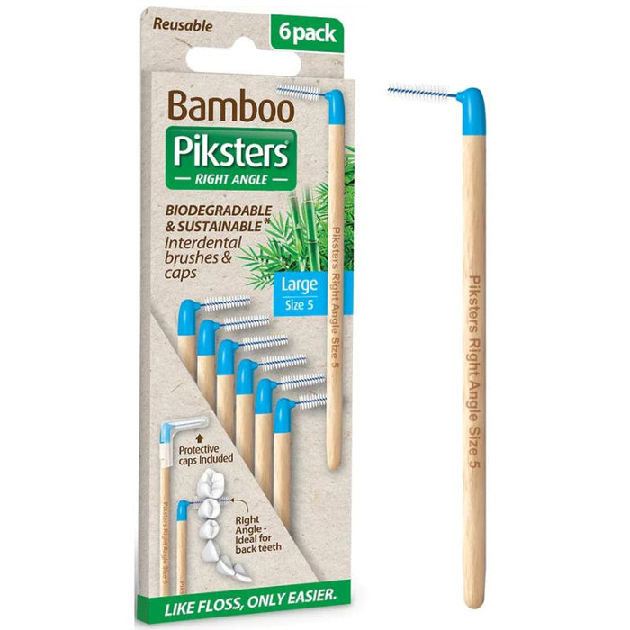 Piksters Bamboo Right Angle Interdental Toothbrush Size 5 Blue 6pk