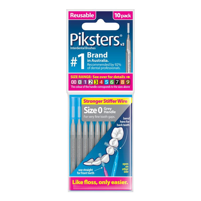 Piksters Interdental Toothbrush Size 0 Gray (10 Pack)